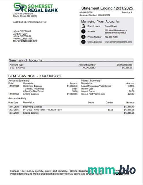 USA Santander Bank statement szablon Worda i PDF
